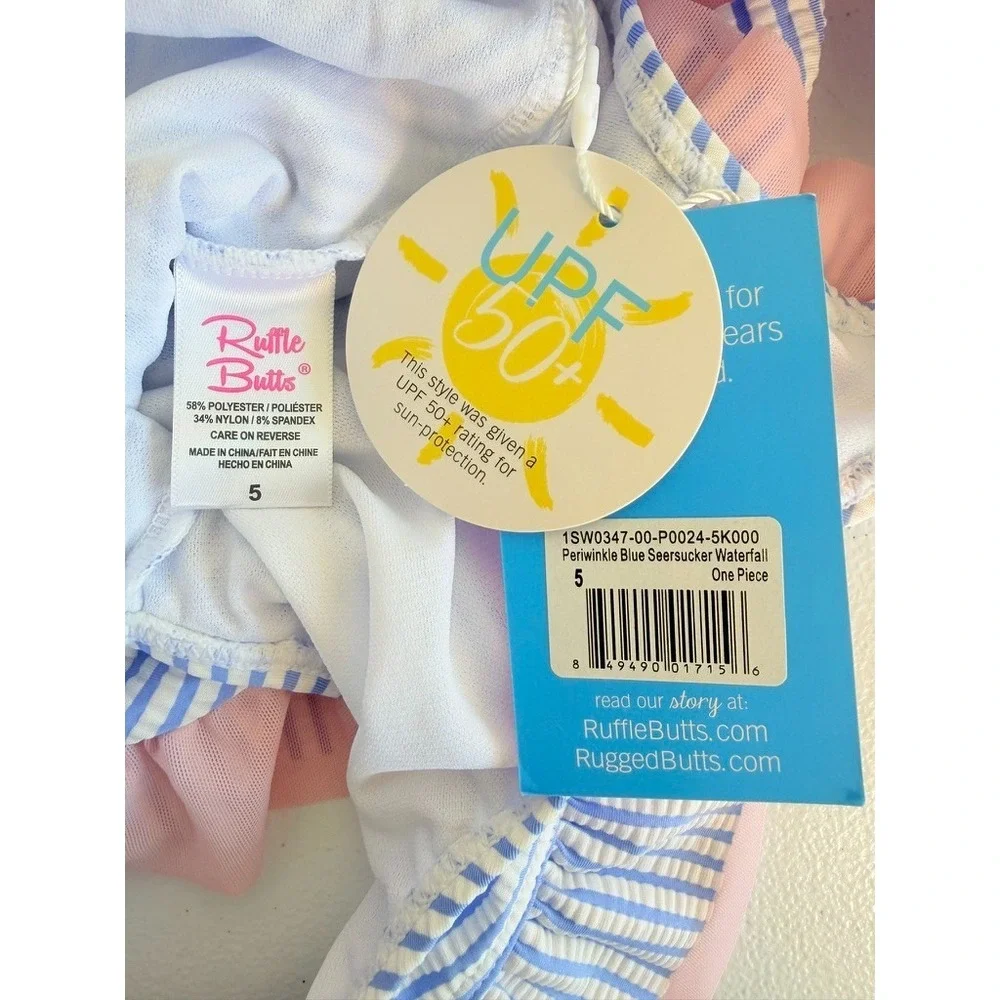 Ruffle Buts Seersucker Striped One Piece Swimsuit Size 5 Ruffle Beach